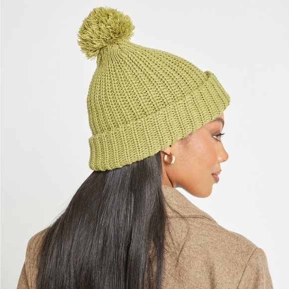 Olive Chunky Knit Satin-Lined Beanie - Picture 3 of 6